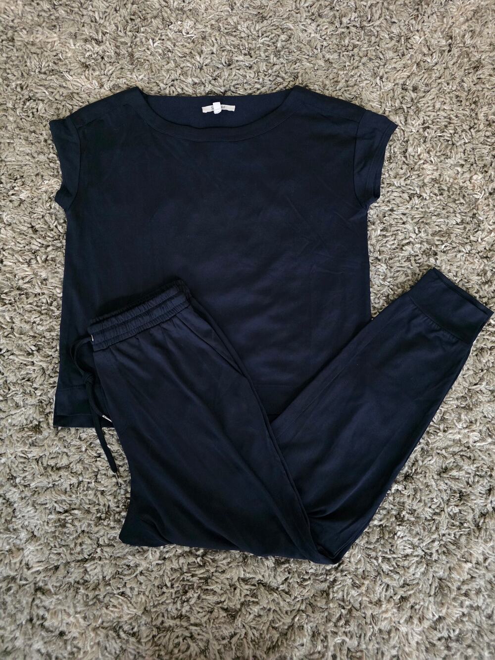 Splendid 2 Piece Set Jogger Pants and Cap Sleeves Top Navy Size Small